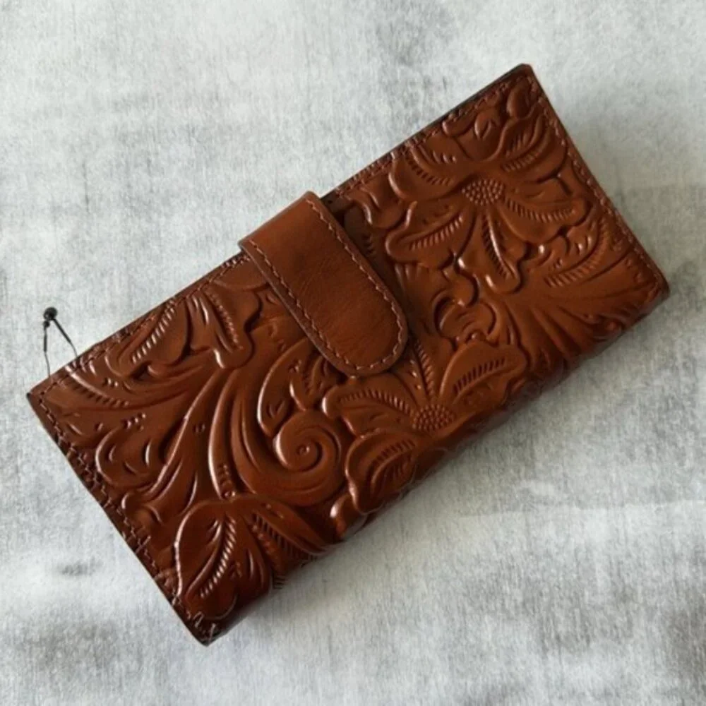 Patricia Nash NAZARI Leather Bifold Wallet Tooled Card Case Floral Florence